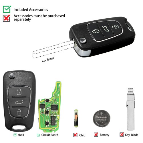 XHORSE XNHY02EN Wireless Universal Remote Key for HYUNDAI Flip 3 Buttons Remotes for VVDI Key Tool English Version 5 pcs/lot