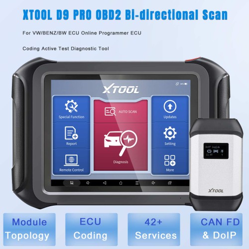 XTOOL D9 PRO OBD2 Bi-directional Scan For VW/BENZ/BW ECU Online Programmer ECU Coding Active Test Diagnostic Tool 42+ Services
