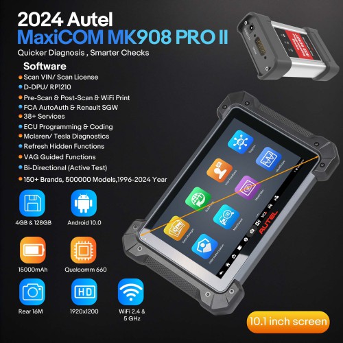 Autel MaxiCOM MK908 PRO II Automotive Diagnostic Tablet Support Scan VIN and Pre&Post Scan
