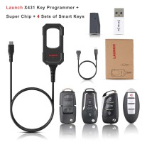 Launch X431 Key Programmer + Super Chip + 4 Sets of Smart Keys Work with X431 IMMO Elite IMMO Plus PAD V PAD VII Pro3 APEX Pro Elite