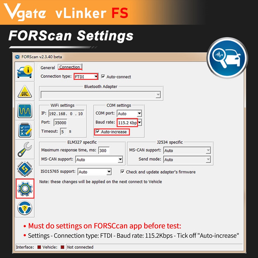 Vgate vLinker FS ELM327  setting