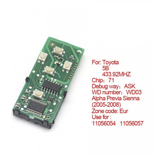 smart card board 5 buttons 433.92MHZ number :271451-0780-Eur for Toyota