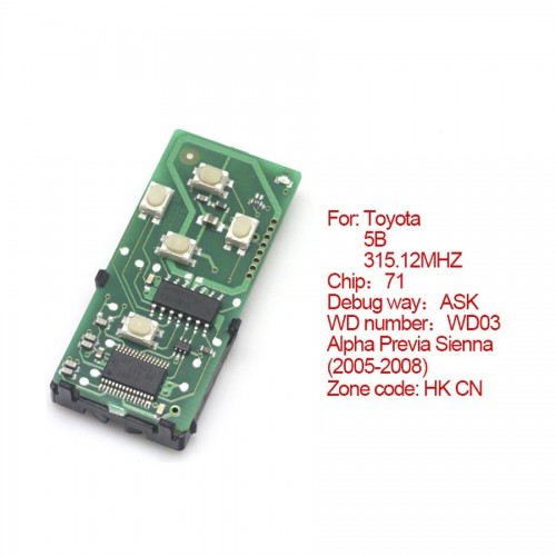 smart card board 5 buttons 315.12MHZ number :271451-0780-HK-CN for Toyota