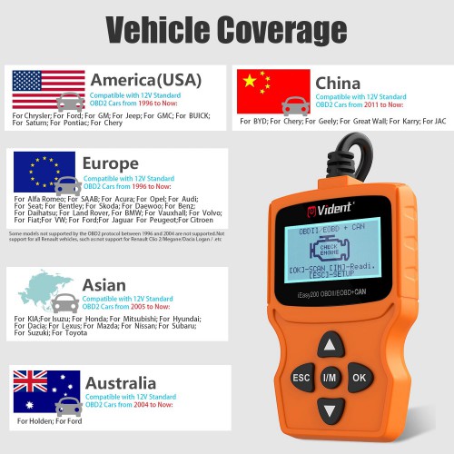 VIDENT iEasy200 OBDII/EOBD+CAN Code Reader for Vehicle Checking Engine Light Car Diagnostic Scan Tool