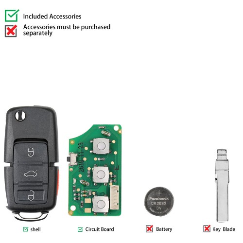 XHORSE XKB509EN Wired Universal Remote Key B5 Style Flip 3+1 Buttons for VVDI Key Tool English Version 5 pcs/lot