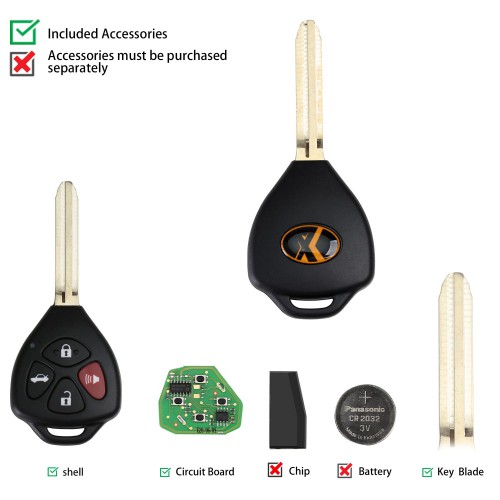 XHORSE XKTO02EN Wired Universal Remote Key Toyota Style Flat 4 Buttons for VVDI VVDI2 Key Tool English Version 5 pcs/lot