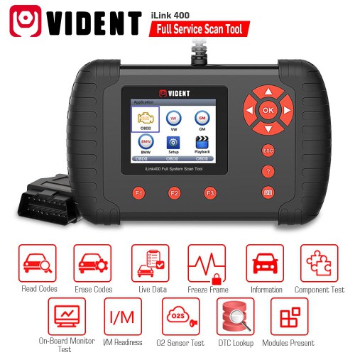 VIDENT iLink400 Full System Single Make Scan tool Supports ABS SRS EPB DPF Regeneration Oil Reset Update Online