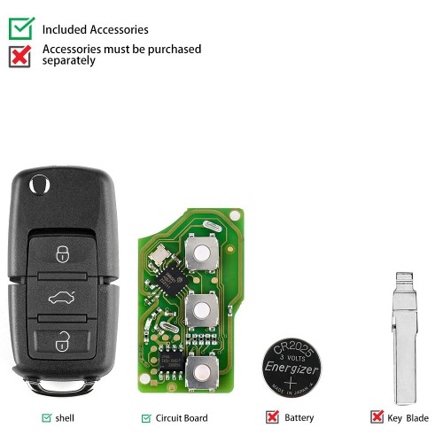 XHORSE XKB501EN Volkswagen B5 Style 3 Buttons Universal Wired Remote Flip Remote Key 5pcs/lot