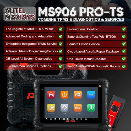 Autel MaxiSYS MS906 Pro-TS OBD2 Wi-Fi Diagnostic Scanner and TPMS Tool with Bluetooth VCI
