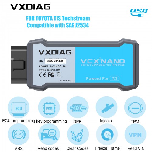 VXDIAG VCX NANO for TOYOTA TIS Techstream V17.00.020 Compatible with SAE J2534