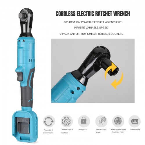 Cordless Electric Ratchet Wrench, 600 RPM 21V Power Ratchet Wrench Kit, Infinite Variable Speed, 2-Pack 6Ah Lithium-Ion Batteries