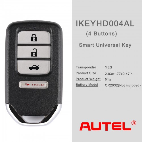 AUTEL IKEYHD004AL 4 Buttons Smart Universal Key for Honda 10pcs/lot