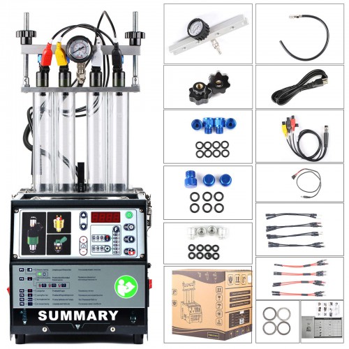 SUMMARY POWERJET PRO 240 Injector Cleaner & Tester Machine Kit Support for 110V/220V Petrol Vehicles Motorcycle 4-Cylinder