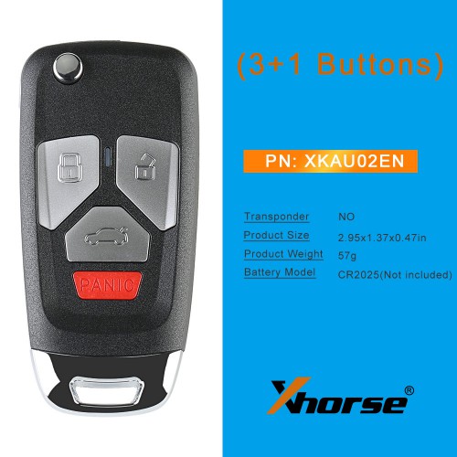Xhorse VVDI XKAU02EN Universal Flip Wired Remote Key Audi Type 3 + Panic Buttons