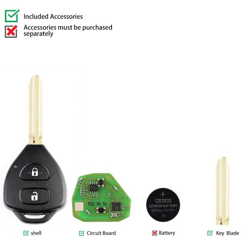 XHORSE XKTO05EN Wired Universal Remote Key Toyota Style Flat 2 Buttons for VVDI VVDI2 Key Tool English Version 5 pcs/lot