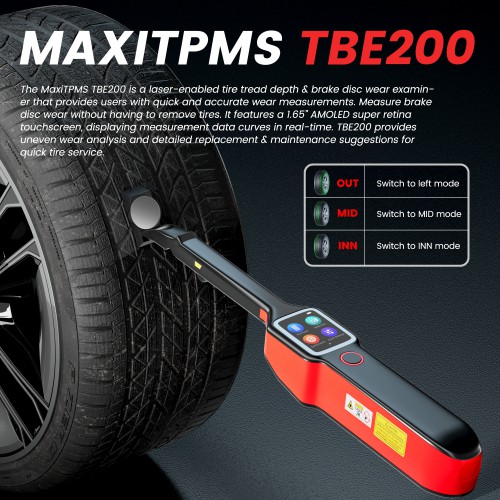 Autel MaxiTPMS TBE200E Tire Brake Examiner Laser Tire Tread Depth Brake Disc Wear 2in1 Tester Work with ITS600E Free Update Lifetime