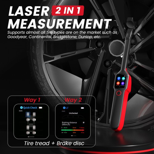 2022 Newest Autel MaxiTPMS TBE200E Tire Brake Examiner Laser Tire Tread Depth Brake Disc Wear 2in1 Tester Work with ITS600E Free Update Lifetime