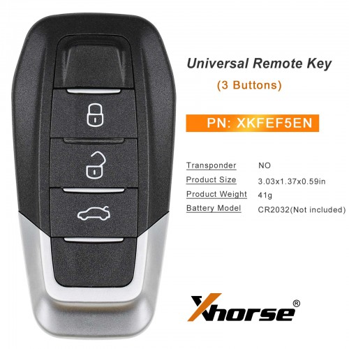 Xhorse XKFEF5EN Universal Remote Key FA.LL Type Wired Folding Key 3 Buttons Bright Black