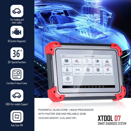 XTOOL D7 Automotive Diagnostic Tool Bi-Directional Scan Tool with OE-Level Full Diagnosis 36+ ServicesIMMO/Key Programming/ABS Bleeding