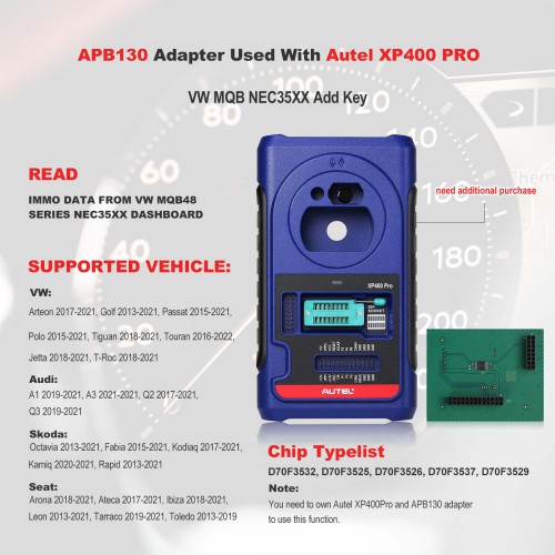 AUTEL APB130 Adapter work with XP400 PRO Read IMMO Date from VW MQ48 Series NEC35XX Dashboard for IM608 IM508 IM508S