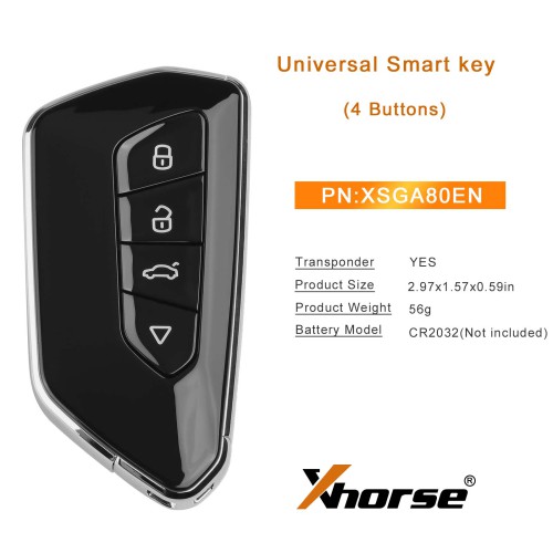 Xhorse XSGA80EN V-W Style 4-Button Universal XM38 Smart Remote Key