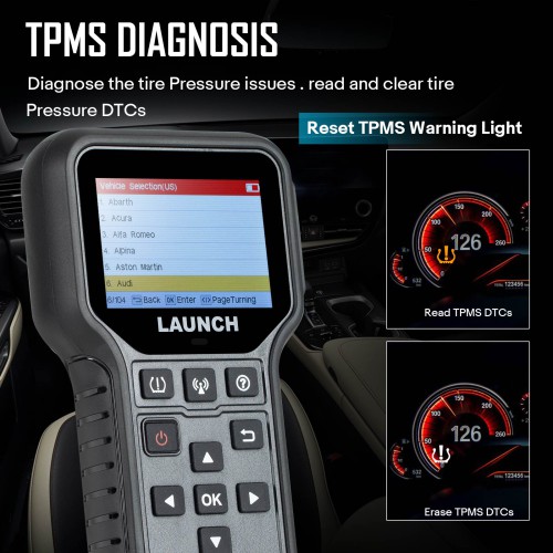 2024 LAUNCH CRT5011E TPMS Relearn Tool + OBD2 Scanner Code Reader,TPMS Sensor (315+433MHz) Read/Activate/Programming/Relearn/Reset,Key Fob Test