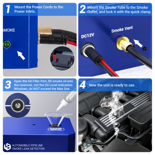 A6 Automobile Pipeline Smoke Leak Detector with Pressure Gauge Test Leak in Vehicle Pipe Systems for Cars, Motorcycles, Snowmobiles, ATV, Boats