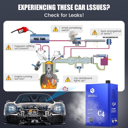 C4 Diagnostic Leak Detector Test Leak in Vehicle Pipe Systems for Cars, Motorcycles, Snowmobiles, ATV, Light Trucks, Boats