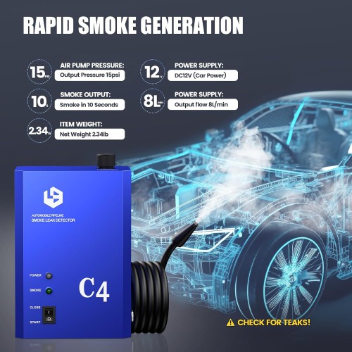 C4 Diagnostic Leak Detector Test Leak in Vehicle Pipe Systems for Cars, Motorcycles, Snowmobiles, ATV, Light Trucks, Boats