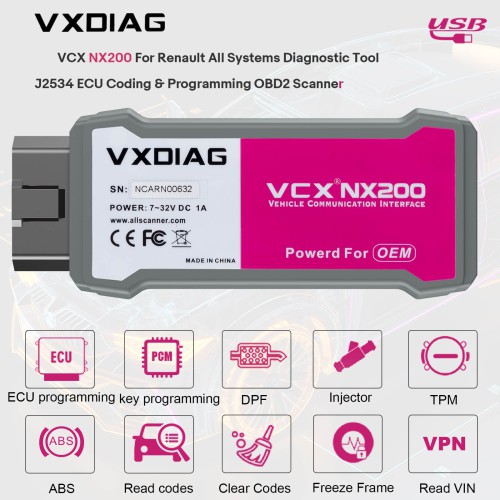 Second Hand 95% New VXDIAG VCX NANO RVDIAG For Renault All Systems Diagnostic Tool J2534 ECU Coding & Programming OBD2 Scanner