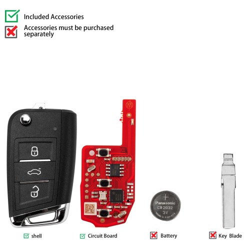 XHORSE XKMQB5EN MQB Style 3 Buttons Second Generation for VW Universal Remote Key 5pcs