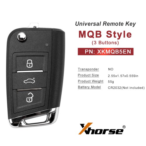 XHORSE XKMQB5EN MQB Style 3 Buttons Second Generation for VW Universal Remote Key 5pcs