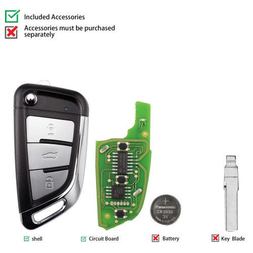 CGDI C13-000038 Metal DF(3BTN) 3 Metal Buttons Wire Remote Used with CGDI K2 Remote Key Programmer 5PCS