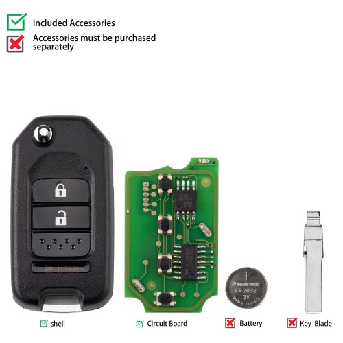 CGDI C13-000003 HON.D Style(Flip-2+1BTN) 3 Buttons Wire Remote Used with CGDI K2 Remote Key Programmer 5PCS