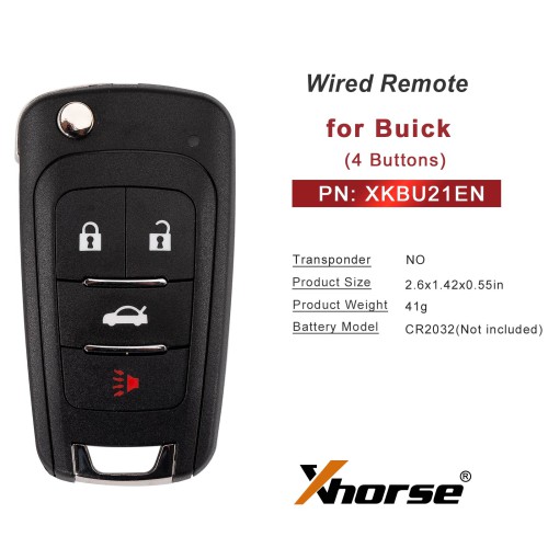 XHORSE XKBU21EN for Buick Models Foldable 4 Buttons Second Generation Wired Remote