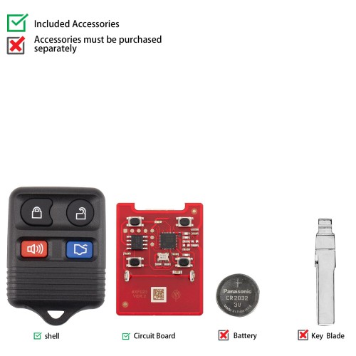 XHORSE XKFO22EN for Ford Models 4 Buttons Split Square Second Generation Wired Remote 5PCS
