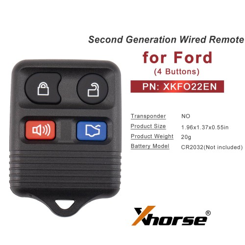XHORSE XKFO22EN for Ford Models 4 Buttons Split Square Second Generation Wired Remote 5PCS