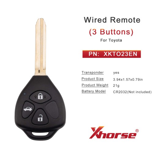 XHORSE XKTO23EN for Toyota Models Left 3 Buttons Triangle Second Generation Wired Remote 5PCS