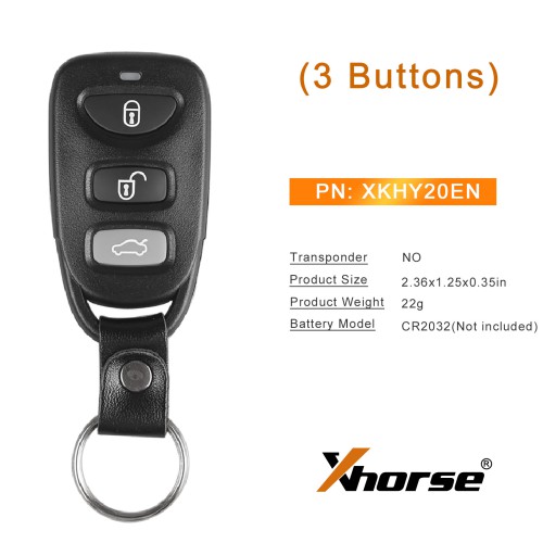 XHORSE XKHY20EN Hyundai Type 3 Buttons Second Generation Universal Remote Key 5pcs