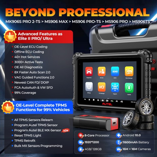 AUTEL MaxiCOM MK906S PRO-TS Support TPMS, AutoVIN, OE-level Diagnostics, Read/Erase Codes, View Freeze Frame Live Data with Bluetooth
