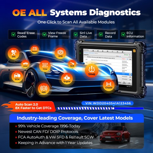 AUTEL MaxiCOM MK906S PRO-TS Support TPMS, AutoVIN, OE-level Diagnostics, Read/Erase Codes, View Freeze Frame Live Data with Bluetooth