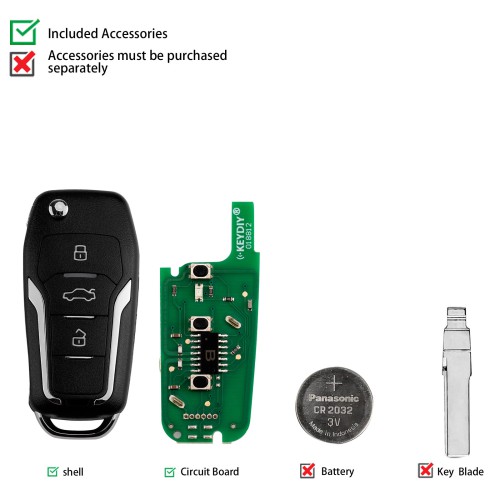 KEYDIY KD B12-3 Universal Flip Remote Key 3 Buttons for Ford Type 5PCS