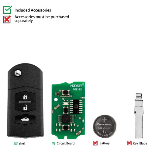 KEYDIY KD B14-3 Universal Flip Remote Key 3 Buttons for Mazda Type 5PCS
