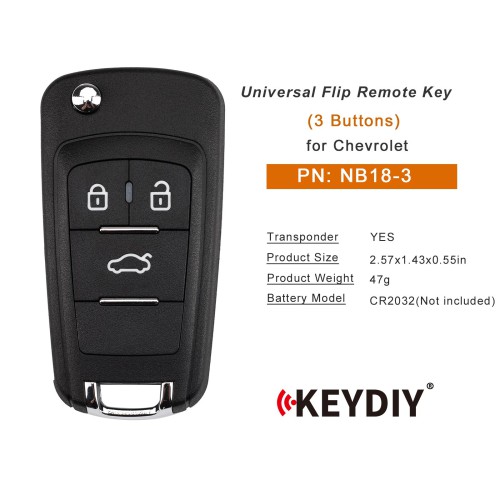 KEYDIY KD NB18-3 Universal Flip Remote Key 3 Buttons for Chevrolet Type 5pcs