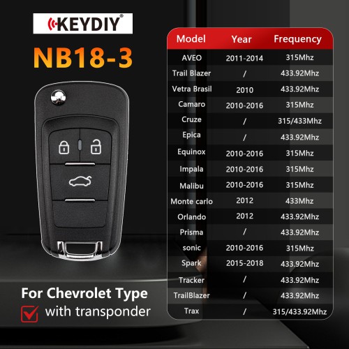 KEYDIY KD NB18-3 Universal Flip Remote Key 3 Buttons for Chevrolet Type 5pcs