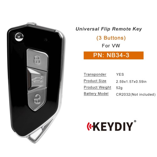 KEYDIY KD NB34-3 Universal Flip Remote Key 3 Buttons for VW Type 5pcs