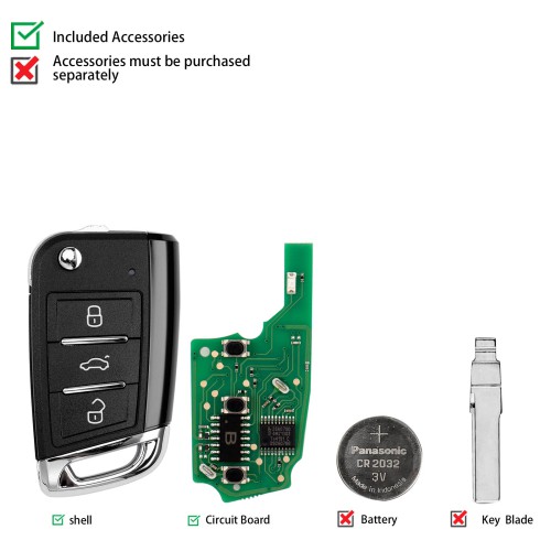 KEYDIY KD NB15-3 Universal Flip Remote Key 3 Buttons for VW MQB Type 5pcs
