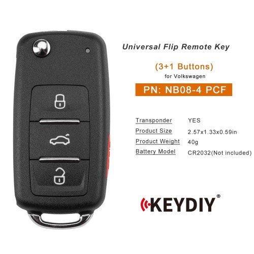 KEYDIY KD NB08-4 PCF Universal Flip Remote Key 3+1 Buttons for Volkswagen Type 5PCS