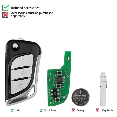 KEYDIY KD NB30-3 Universal Flip Remote Key 3 Buttons (Metal Buttons) Type 5pcs
