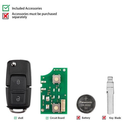 KEYDIY KD B01-2 Universal Flip Remote Key 2 Buttons for Volkswagen Type 5pcs